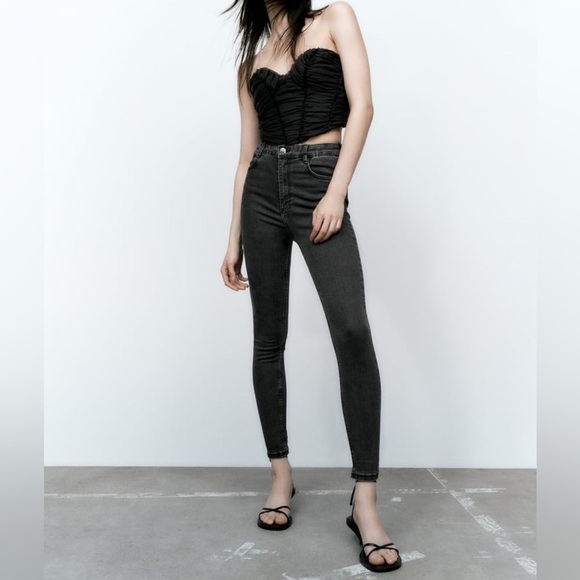 NEW Zara High Rise Skinny Leg Super Elastic TRF Grey Denim Jeggings Jeans - Picture 2 of 9